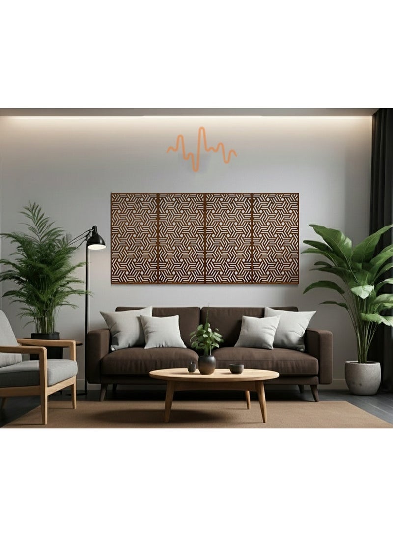 أكويستك موشان لوحات جدارية خشبية من خشب MDF من ACOUSTIC MOTION®، تصميم INTERA مع شريط لاصق مزدوج الوجه، ديكور جداري بني عصري للمنزل، غرفة المعيشة، غرفة النوم، المكتب والفندق، 25×50×0.5 سم، طقم من 4 قطع - Image 1